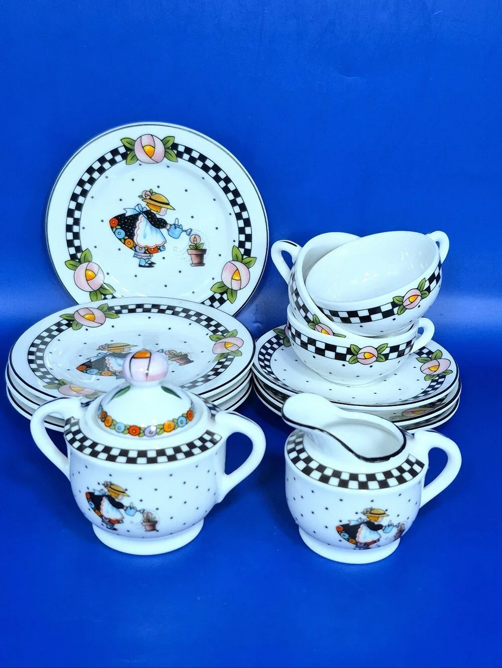 Mary Engelbreit Vintage Porcelain Child's Tea Set Parts - 13 Pc Partial Set